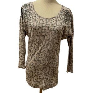 VS Tee Shop Long Sleeve Boat Neck Sequin Top X-Small